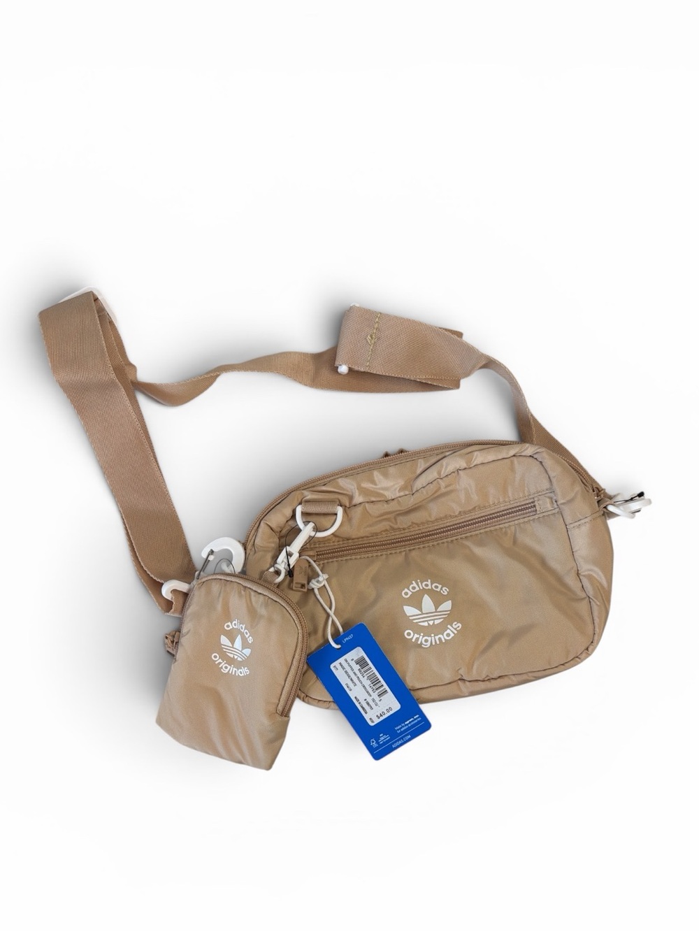 adidas Originals tan shoulder/crossbody pouch with detachable mini pouch